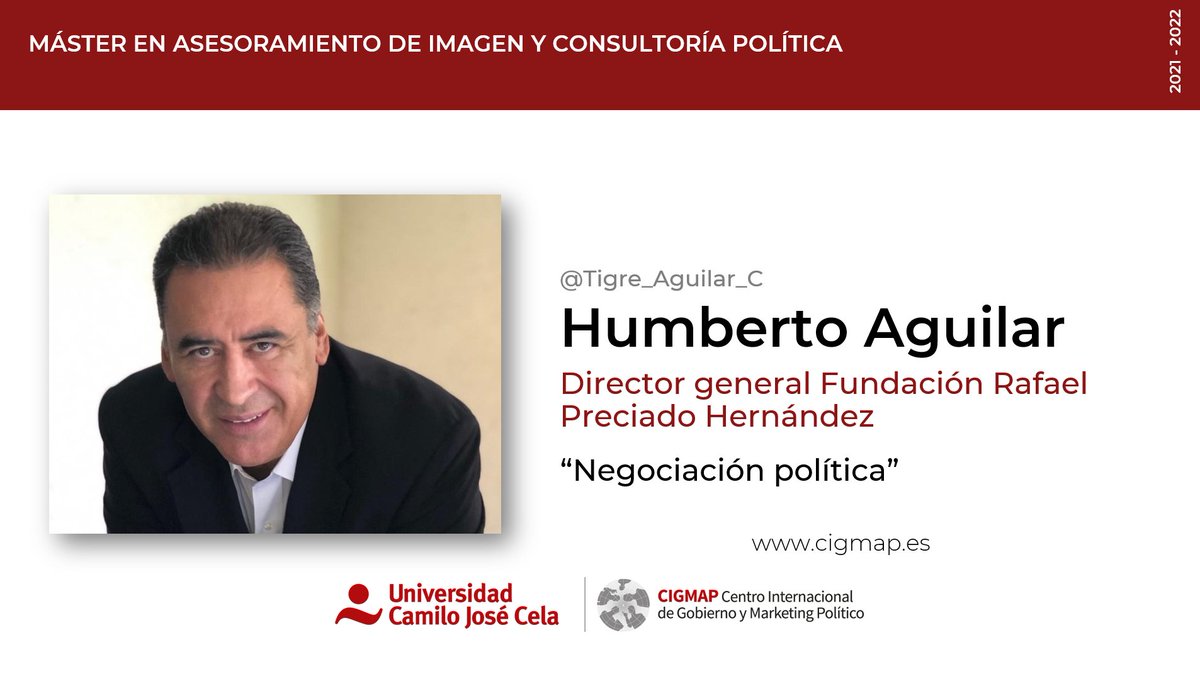 Nuestros alumnos de la versión executive del <a href="/masterpolitica/">Master Política</a> del <a href="/cigmapucjc/">CIGMAP</a> de la <a href="/universidadcjc/">UCJC</a>  aprendieron el pasado fin de semana sobre "Negociación política" con la sesión en directo impartida por el profesor Humberto Aguilar, <a href="/Tigre_Aguilar_C/">Humberto Aguilar Coronado</a>    #ComPol