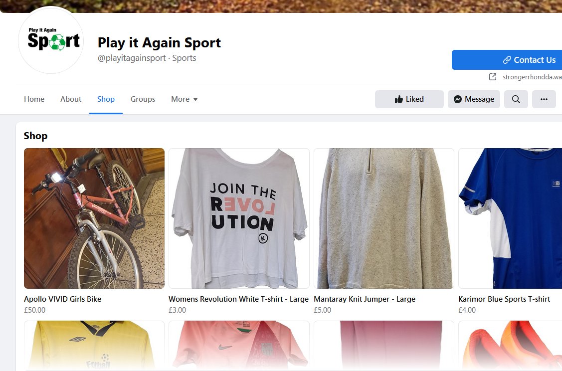 Did you know we've setup an amazing online zero waste shop on facebook and our own website? 

We have a massive range of sports clothing and equipment on our online shop that helps nature by diverting from landfill. 

Come and take a look!

Link: playitagainsport.wales/shop/
