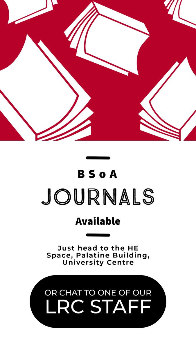 HE student? Within our amazing Blackpool School of Arts community? Well we have journals for you! 📚

Our awesome LRC Adviser, Lauren, has placed some BSoA Journals in the HE Space in Palatine Building for you 🙌🙌 Go check them out! 👀