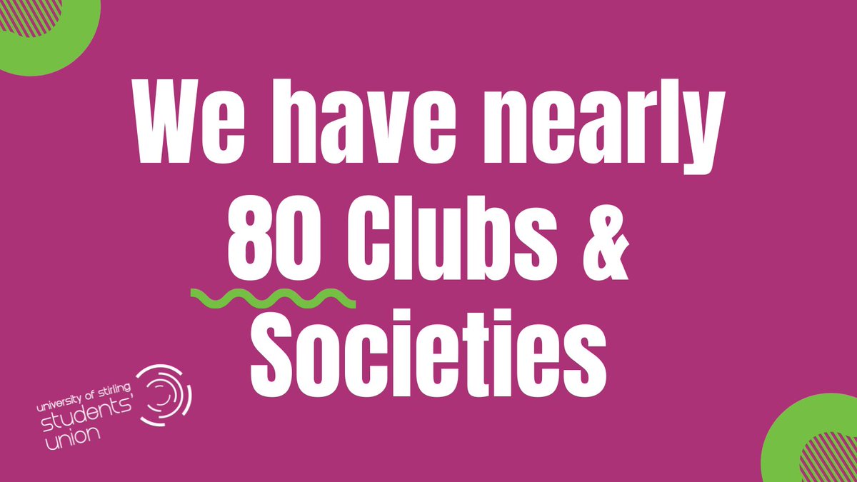 Did you know... We have nearly 80 Clubs &amp; Societies in the Students' Union! All of which are available for EVERY student to join. We pride ourselves on being an inclusive and welcoming community for all. <a href="/stirlingunion/">Stirling SU</a> <a href="/StirUni/">University of Stirling</a>