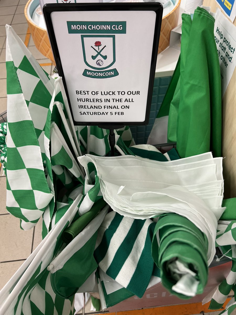 mooncoin1's tweet photo. Let’s turn Mooncoin green and white! Get your flags and bunting out to show your support for our hurlers in the All Ireland Final on 5 February! https://t.co/2eATfqCnte