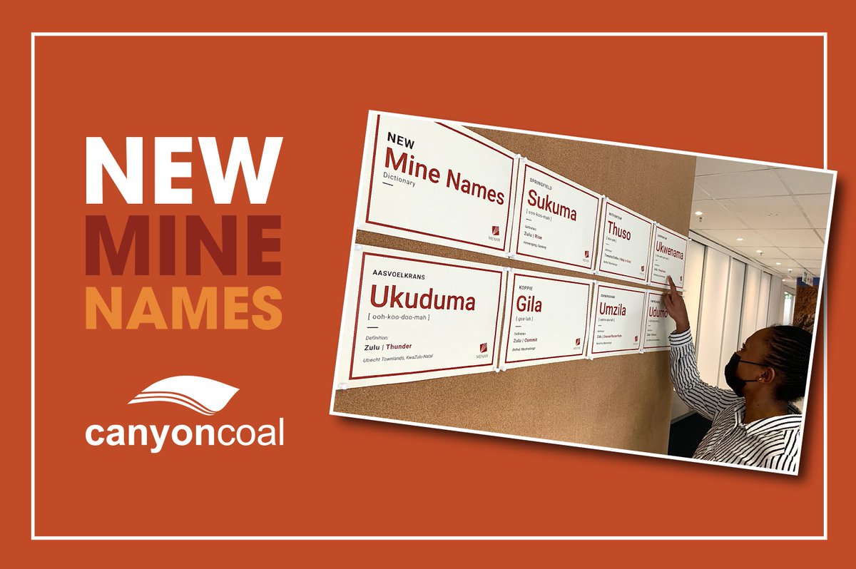 canyoncoal's tweet photo. #menar celebrates the heritage of local mining areas and views mining projects as valuable to the company and residents. In support of this, #canyoncoal has renamed several of its projects. Introducing: #sukuma #thuso #ukwenama #umzila #gila. https://t.co/95ba0lwMln