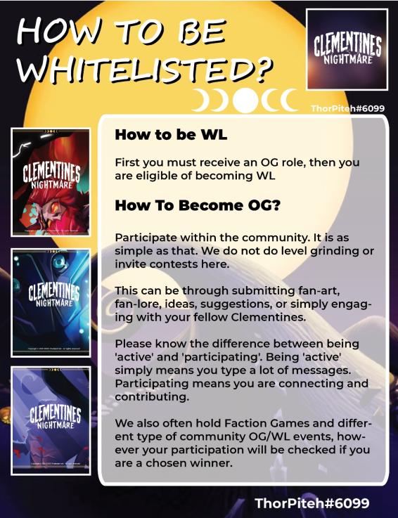Theres a lot of questions on how we whitelist our members of the community. One of our community members created this, i wanted to share. :) 

#clementinesnightmare