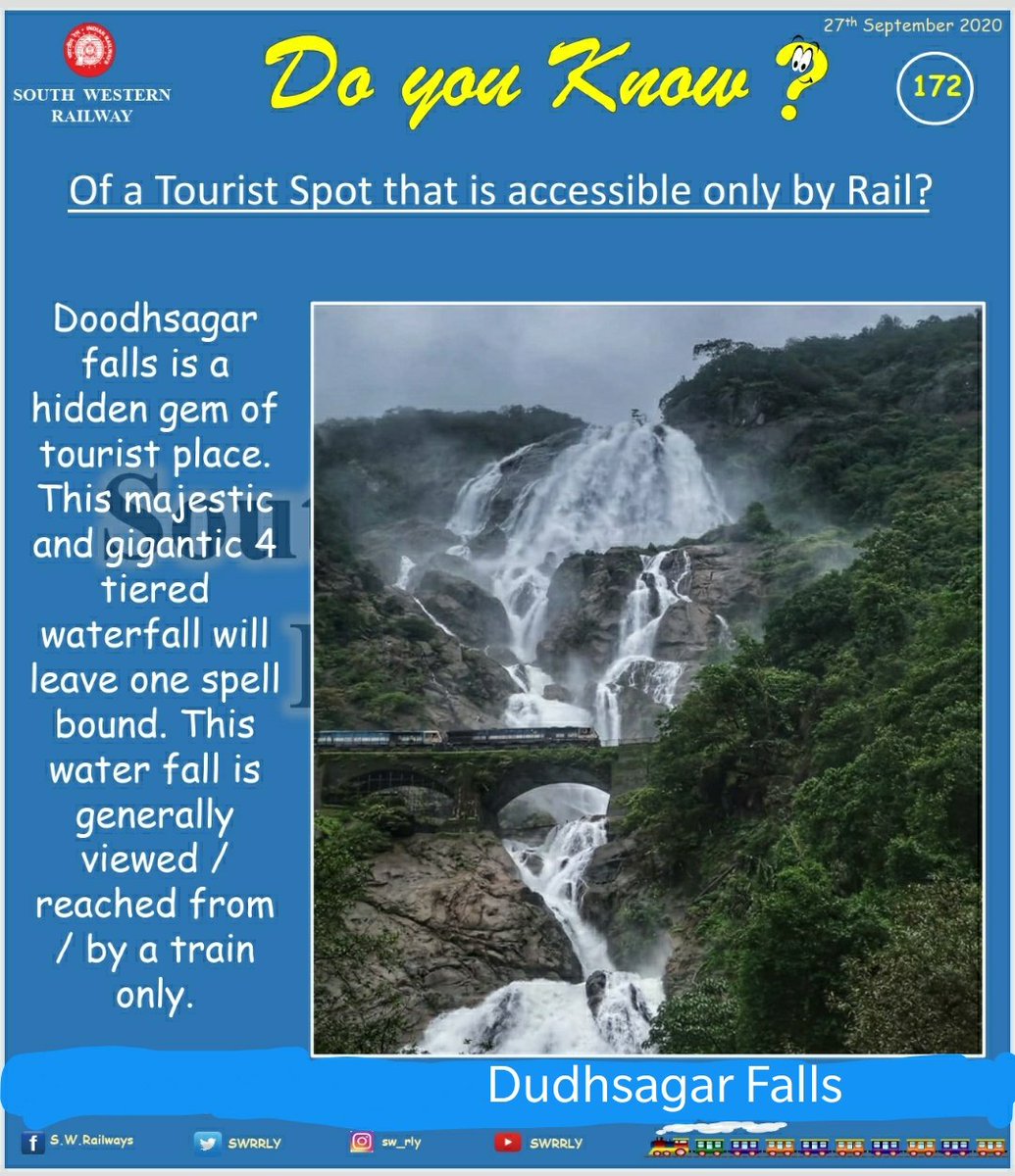 SWRRLY's tweet photo. Only SWR connects One to the grandeur called Dudhsagar Falls! This breathtaking waterfall breathes in the 600m silent depths of beautiful Western Ghats with its magnificent milky white shade!
#IncredibleIndia
#AmazingSWR
#tourismday
@TourismGoa https://t.co/gN1vzDA5qZ