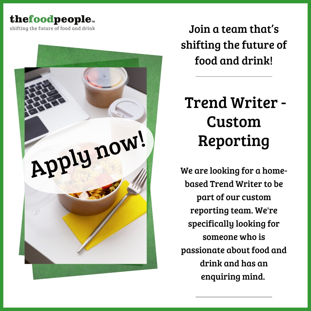 📝 We're hiring!

Do you share our genuine passion for food and drink? Do you have an instinct for trends? Are you naturally curious?

Apply to be our next Trend Writer today. Find out more about the role &amp; how to apply 
👉 bit.ly/tfp-trend-writ…