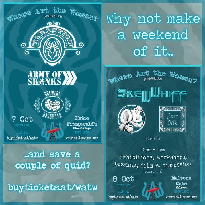 TOUR DATES! 7th &amp; 8th October we have 2 fantastic days for you! Why not make a weekend of it and save a couple of quid? buytickets.at/watw #tour #whereartthewomen #feminist #womeninmusic #women #music #tickets #artsandcraftsfilmsorsongs