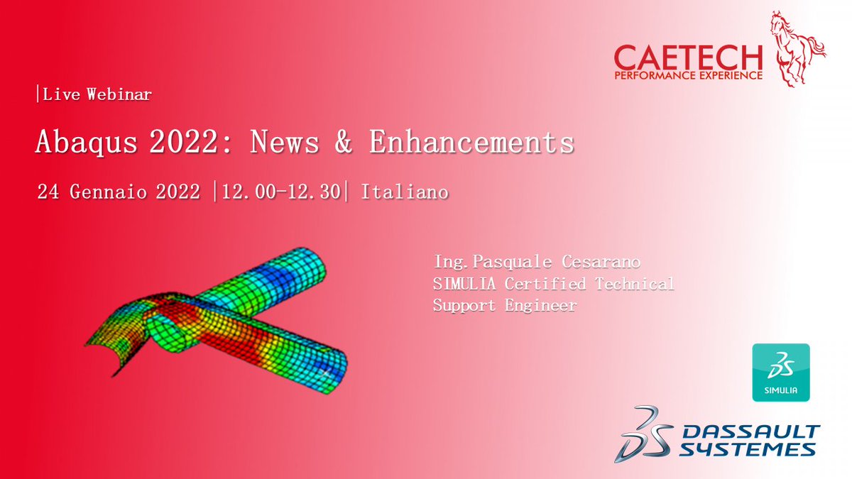 Inizia l'anno scoprendo le sorprendenti novità di Abaqus 2022 con il nostro webinar.
Registrati ora!
--> shorturl.at/lqAGQ