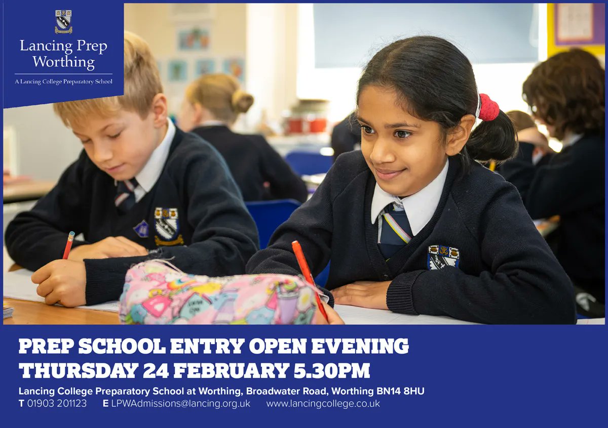 LancingPrepWthg's tweet photo. You are warmly invited to our Prep Open Evening for entry into Years 3-8 on Thursday 24 February from 5.30-7pm. Book your places here: https://t.co/K5xXnssGLu #prepschool #worthing #lovelearning #bekind #gooutintotheworldanddogood https://t.co/Btg7TzsiHj