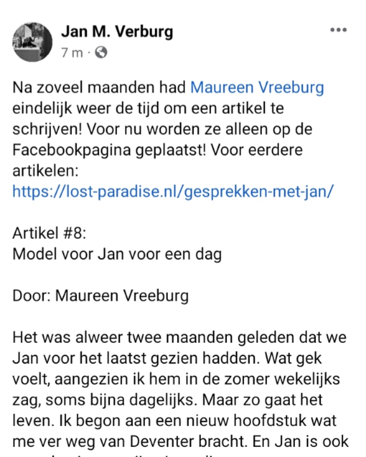 LostParadiseJMV's tweet photo. Een update van Jan's bezigheden 😉 > Na een halfjaar is er eindelijk weer een nieuw artikel over Jan van Maureen! Let wel op: ze verschijnen niet meer op de website van Lost Paradise, maar alleen op de Facebook pagina van Jan! #janmverburg https://t.co/vtJr2YXrmc