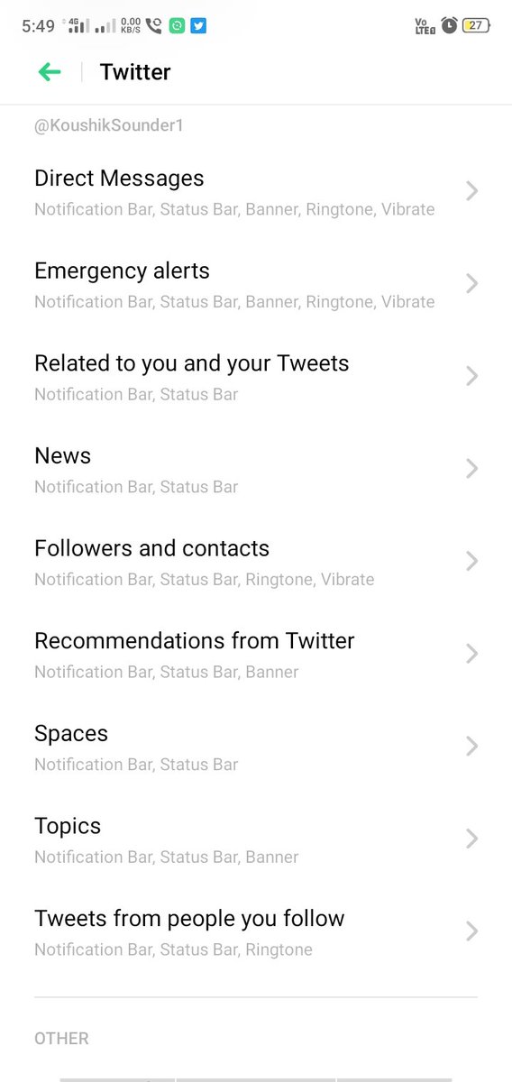 KoushikSounder1's tweet photo. இல்லை என்றால் mobile settings / app management/ twitter / manage notifications. பிறகு எதை ஆப் செய்ய வேண்டுமோ அதில் நுழைந்து vibrate-off.

பிகு- இது oppo os. https://t.co/YzLC7liUbJ