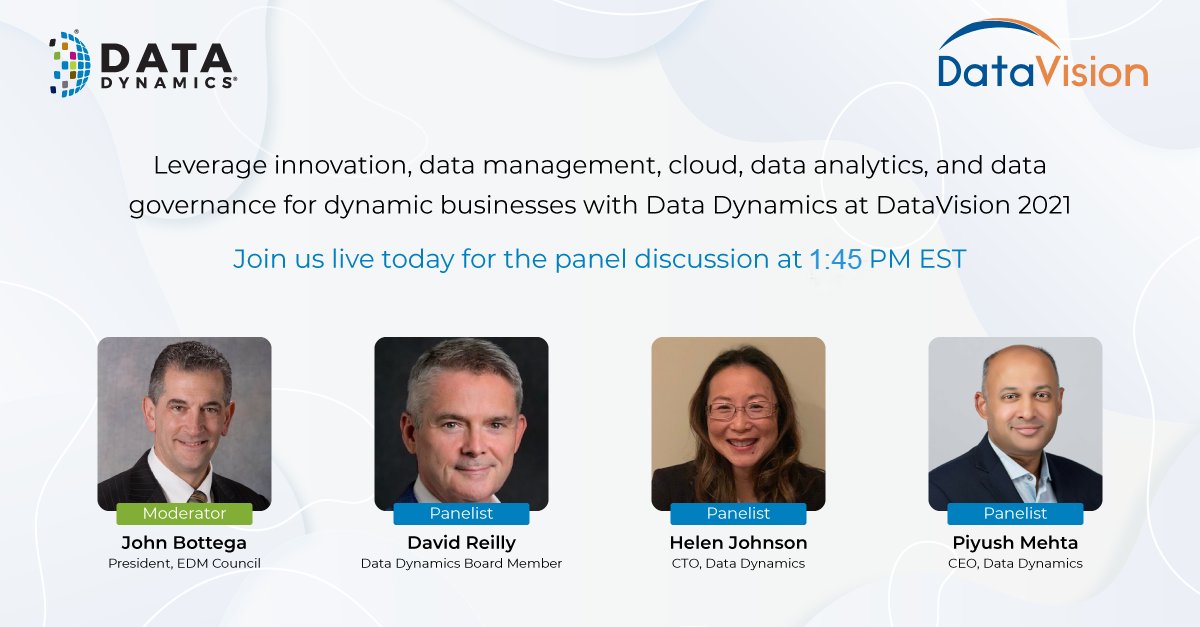 DataDynamicsInc's tweet photo. #DataDynamics is a premier sponsor of @EDMCouncil’s DataVision 2021 Virtual Conference. Join us live today at 1:45 PM EST for a panel discussion on Sharing Data in an Open World. There is no cost, so register today! https://t.co/XNLN3BmpyM
#datavision2021 #edmcouncil #conference https://t.co/AIRaz0lElv