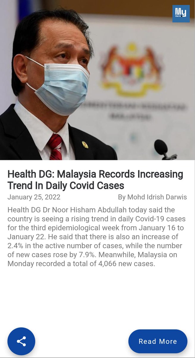 j8amitt's tweet photo. Health DG: Malaysia Records Increasing Trend In Daily Covid Cases

Full Story-https://t.co/7lrxjbq5pJ

#Malaysia #COVID19 #HealthDG

@DGHisham 

Follow MyShorts News in 60 words. https://t.co/vzam7zgG6z