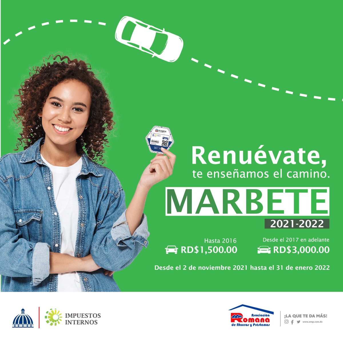 Adquiere tu marbete 2021-2022 en nuestras sucursales.

<a href="/DGii/">Impuestos Internos</a>