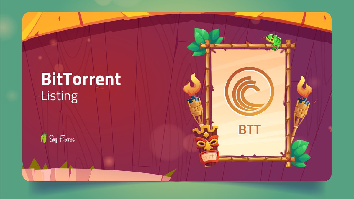 BitTorrent Token is listed on SOY Finance  🦥

🚀 $SOY - $BTT Trading | Live NOW!
🌱 2x Boosted Farming | Live NOW!

Trade &amp; Farm #BTT token on:
➡️ app.soy.finance

Join our Community: 
➡️ t.me/Soy_Finance