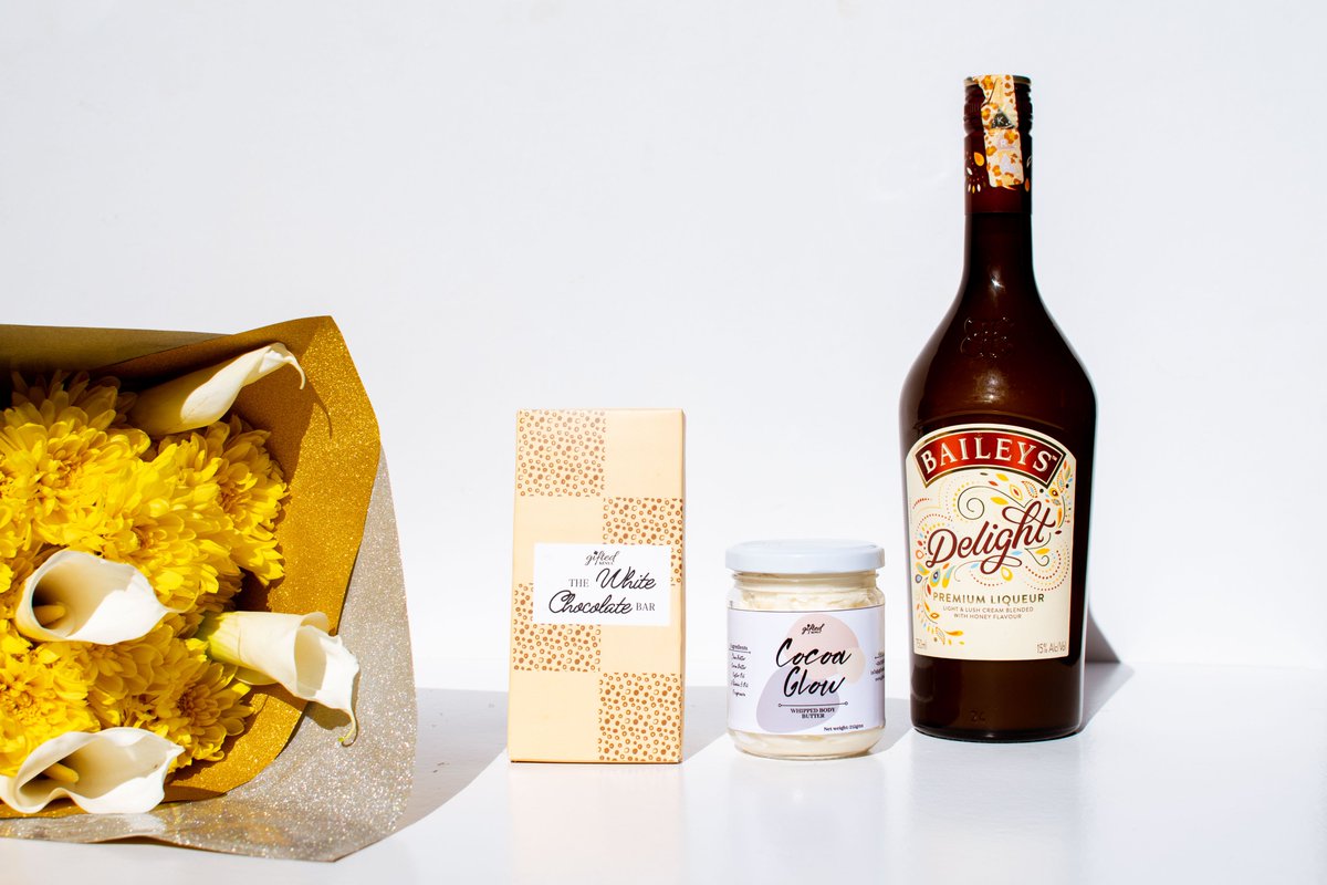 GiftedKenya's tweet photo. The AMANI hamper, going for Ksh. 3200,
has a bouquet of mixed flowers, a bar of white
chocolate, a jar of whipped shea butter, and a bottle of
Baileys Delight.

The perfect Valentine gift. Place your order before 10th
Feb 2022. #GiftedKenya #valentinesday2022 #valentinesdaygift https://t.co/gO6kVhvAGu
