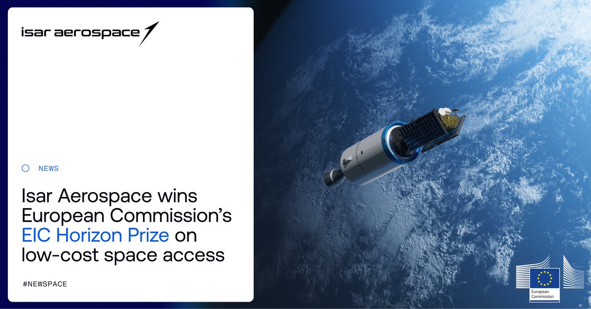 🏆 Congrats @isaraerospace, CEO @DanielMetzler & team: Spectrum rocket won a @EU_Commission's EIC Prize for Low-Cost Space Launch & €10 million! Isar Aerospace offers flexible, cost-effective & sustainable access to space. 🚀
  
👀 press: lnkd.in/eY2f8ttc
#fromisartospace