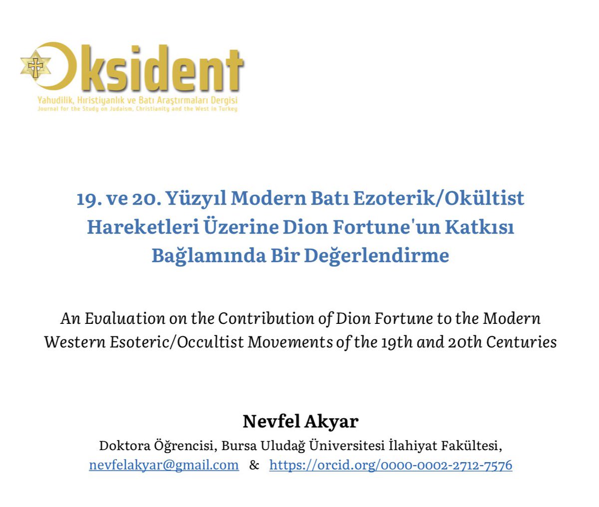Batıda 19-20. yy’da Ezoterist akımlar neden popülerleşti? Batı Ezoterizmi ve okültizmi hangi hareketlerden ve kimlerden etkilendi?
🖋 dergipark.org.tr/tr/download/ar…