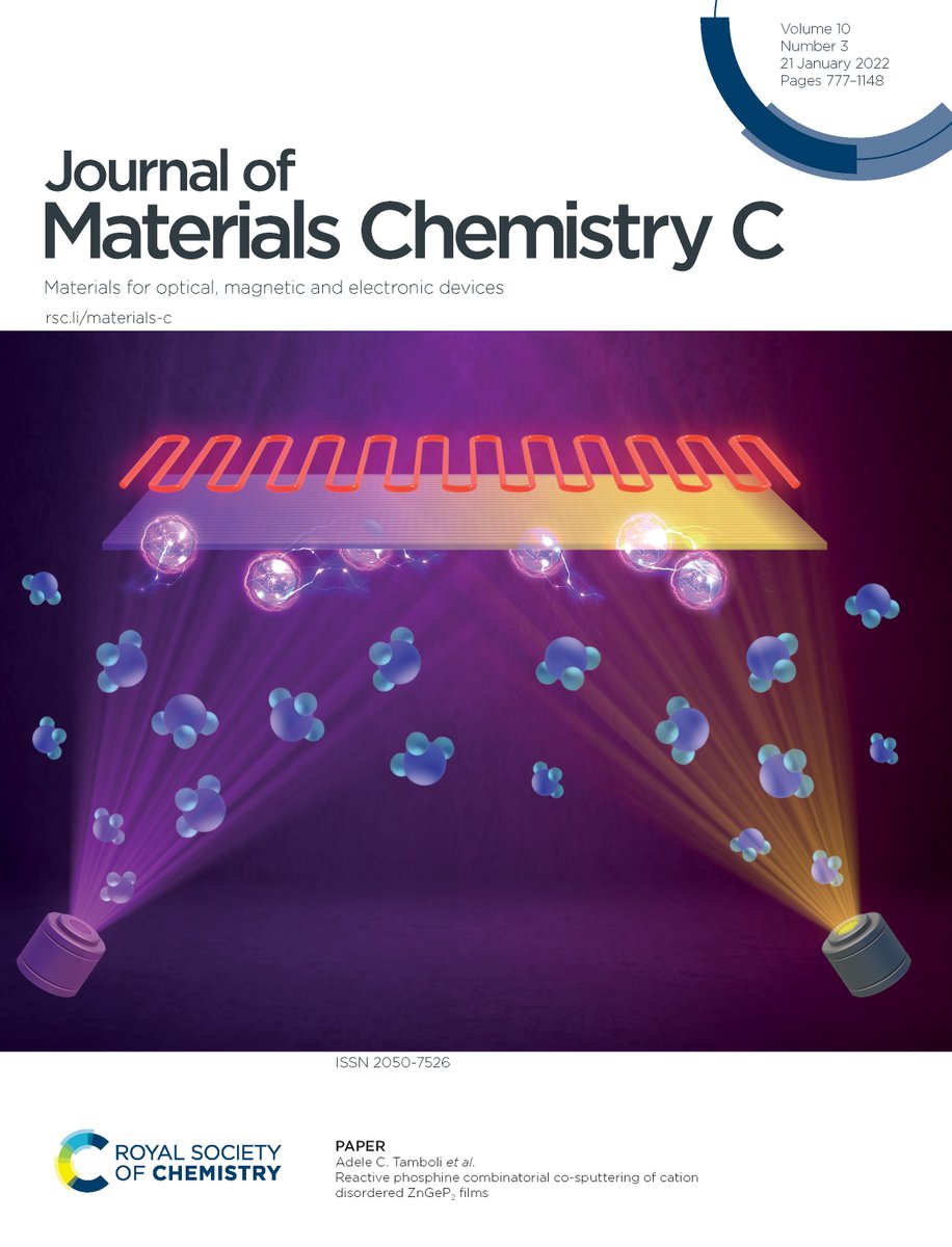 JMaterChem's tweet photo. Check out the inside cover for @JMaterChem C Issue 3!

Reactive phosphine combinatorial co-sputtering of cation disordered ZnGeP2 films et al. Rekha R. Schnepf,Adele C. Tamboli and colleagues.
Read here: https://t.co/Yjk7o4bHI8 https://t.co/r7OgsigSXh