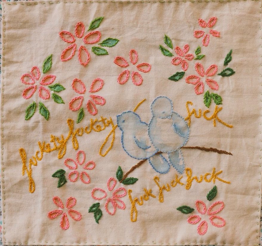 womensart1's tweet image. ´Fucketyfucketyfuckfuckfuckfuck´ by Annie Taylor from PEG - the Profanity Embroidery Group, Whitstable, UK, known for their stitching and swearing #UnravellingWomensArt