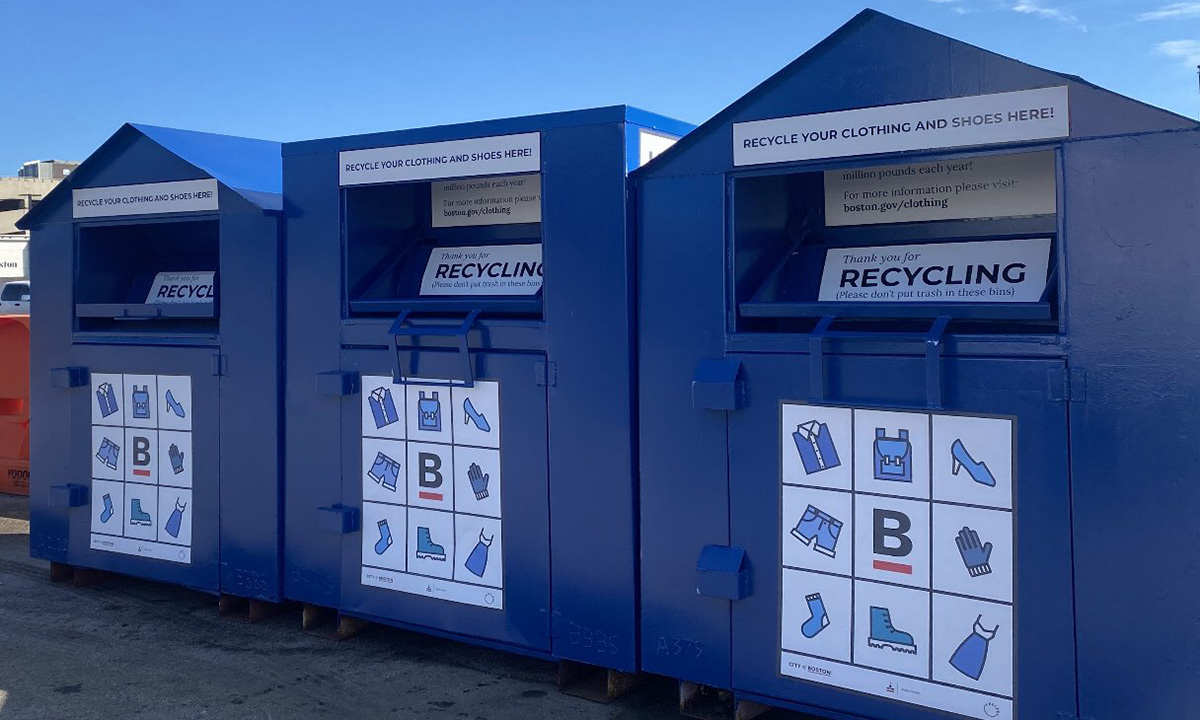 three textile drop boxes in a row