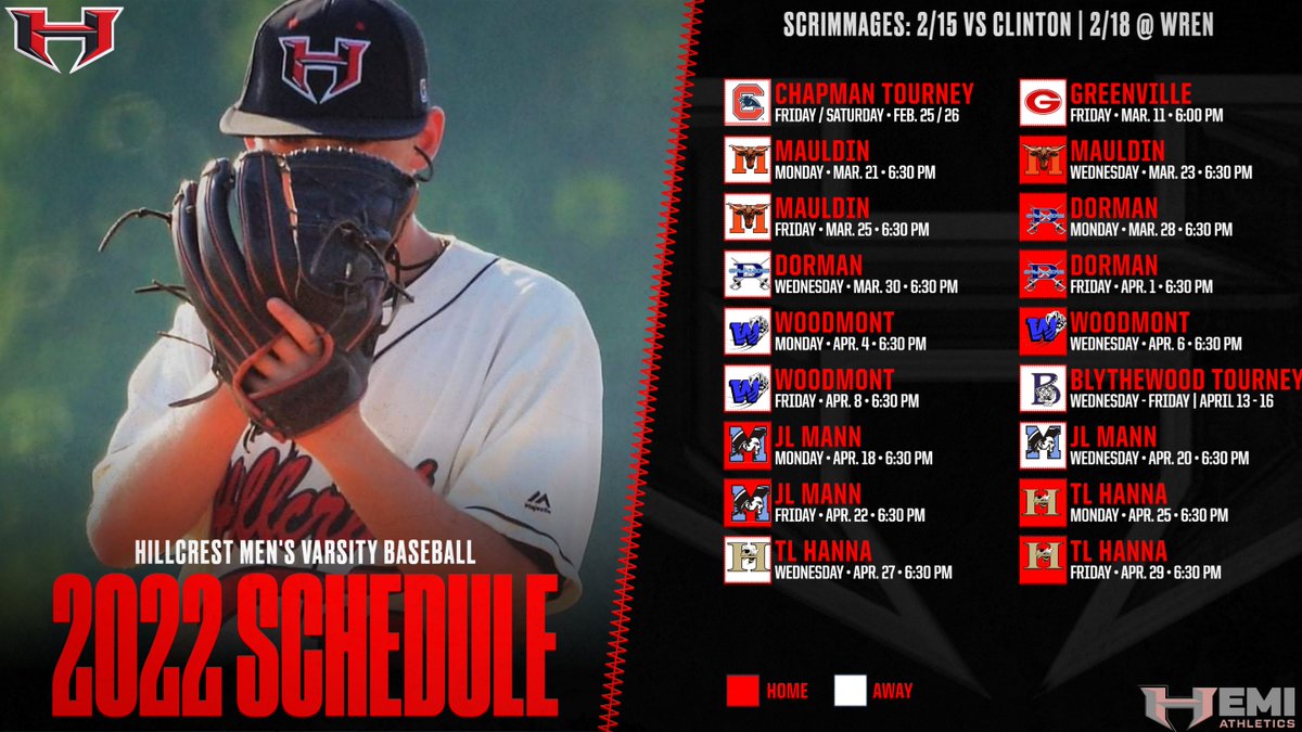 ATTENTION: SCHEDULE RELEASE
Come out this season and support your Rams!!
Also follow their social media pages for all team info.

Twitter: x.com/HHSRamsBaseball
Instagram: instagram.com/hillcrestbsbl/
Facebook: facebook.com/HHSRamsBaseball

#HEMI
<a href="/HillcrestHSRams/">Hillcrest Rams</a>