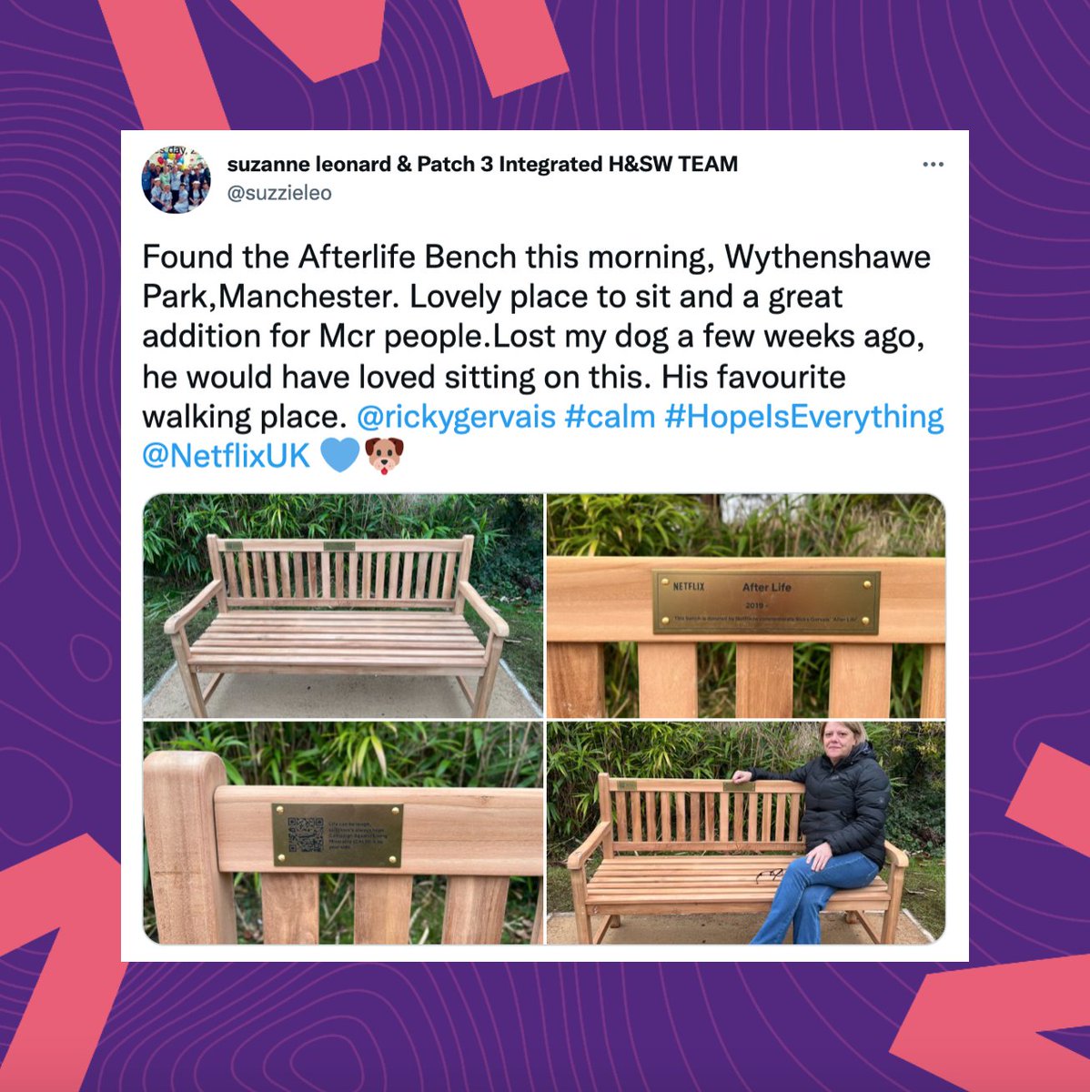 "His favourite walking place" ❤️

Nurse <a href="/suzzieleo/">Suzanne Leonard</a> came across the '#AfterLife' bench in #Wythenshawe and tweeted this in memory of her dog ⬇️