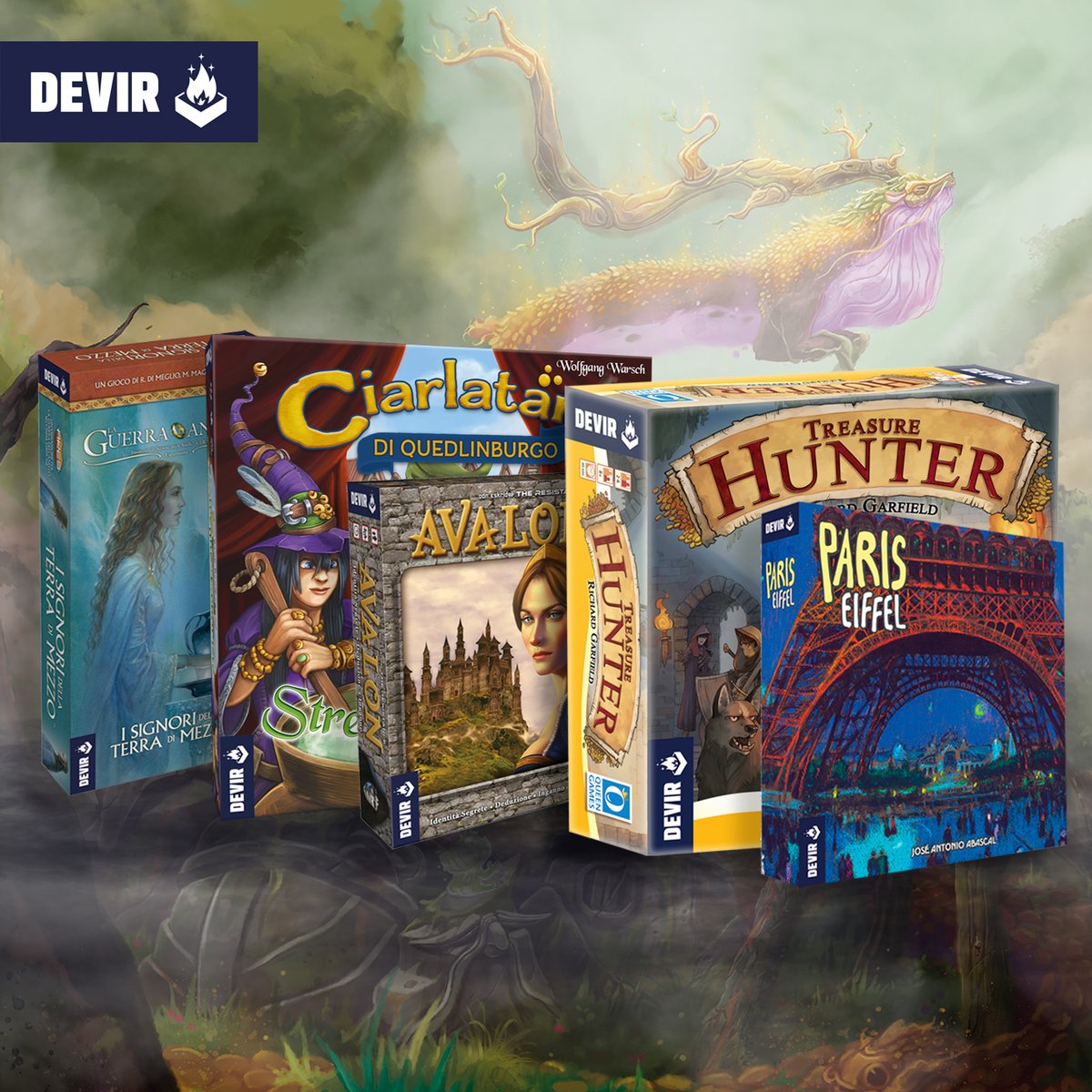 Pronti per questo nuovo anno?
Treasure Hunter
The Resistance: Avalon
Streghe Erboriste
Eiffel 
Signori della Terra di Mezzo 
Bitoku

#DEVIR #Boardgame #Boardgames
#Bitoku #LordsOfMiddleEarth #ResistanceAvalon #RichardGarfield #QueenGames #IndieBoards #AresGames