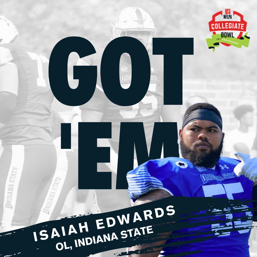 Adding a few more guys to the #NFLPABowl experience…

Welcome Isaiah Edwards (<a href="/IsaiahEdwards/">tuna</a>) of <a href="/IndStFB/">Indiana State Football</a> to this year’s game 🏈🔥