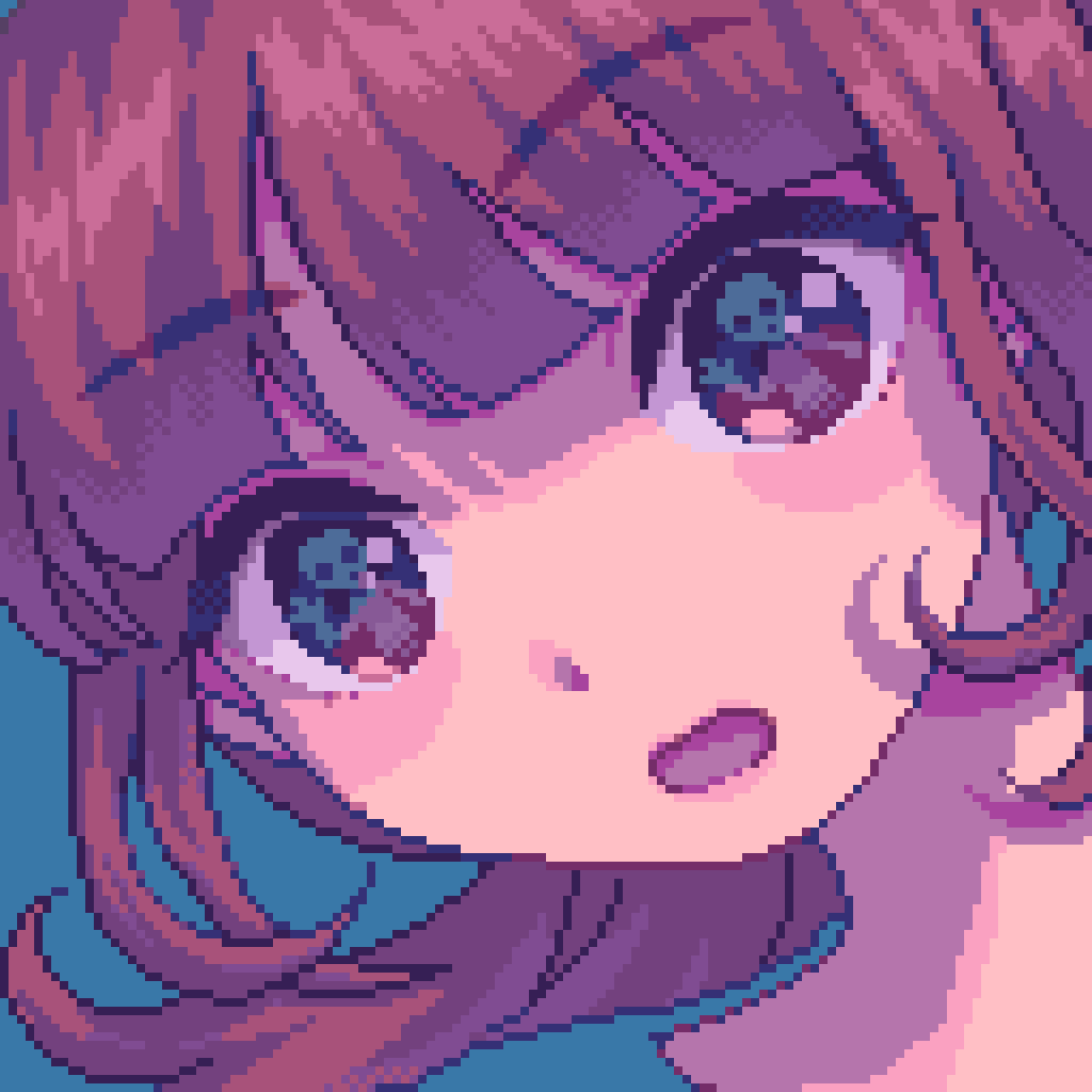 Anime pixel art style girl in pink colors. Concept of a retro game.  Translation of the text from Japanese 