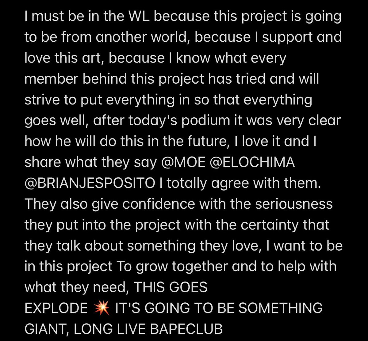 S_ossa01's tweet photo. @thekngmoe @bapesclan I need to be in the WL of this great project because it will be of another level 🚀 https://t.co/dOn4hH3ZmF