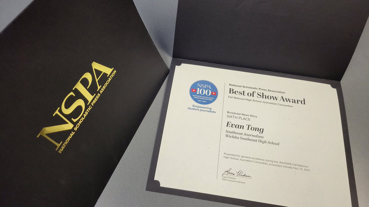 Congrats to #SEBtv reporter Evan Tong for being recognized in the National Scholastic Press Association Best of Show awards! Evan took 6th in News Story and 7th in Feature Story. <a href="/WichitaSEHS/">Wichita Southeast HS</a>