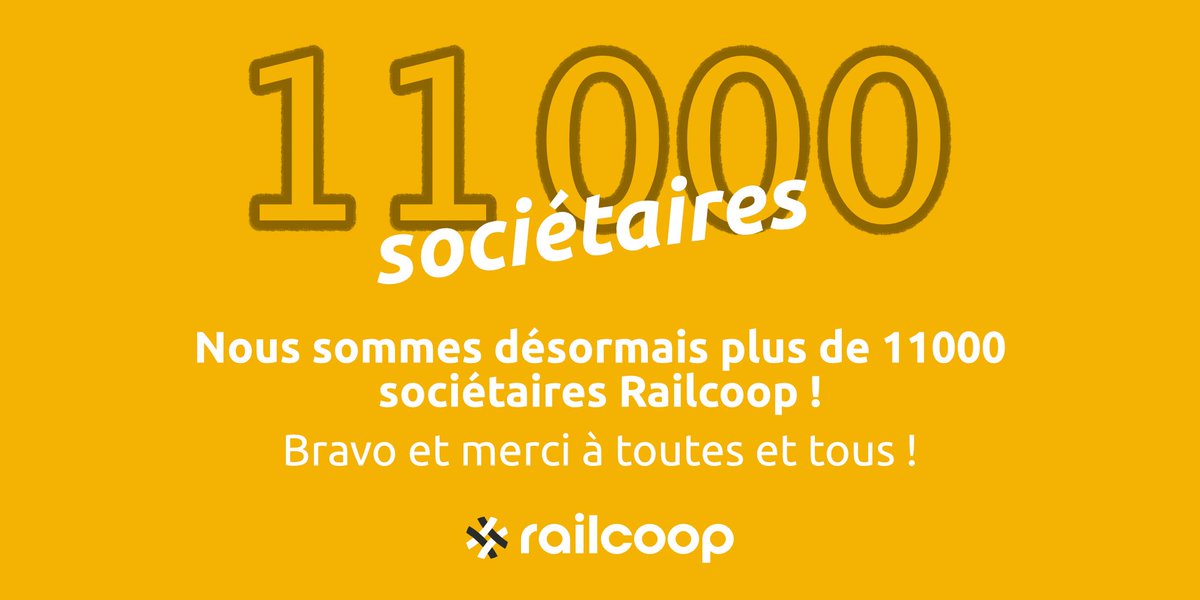Une bonne nouvelle pour bien commencer l'année : nous sommes désormais plus de 11 000 #sociétaires !

Un grand #merci à toutes celles et ceux qui s'impliquent dans la vie de la #coopérative !🥳

Vous souhaitez rejoindre l'aventure ? 
RDV sur railcoop.fr😉