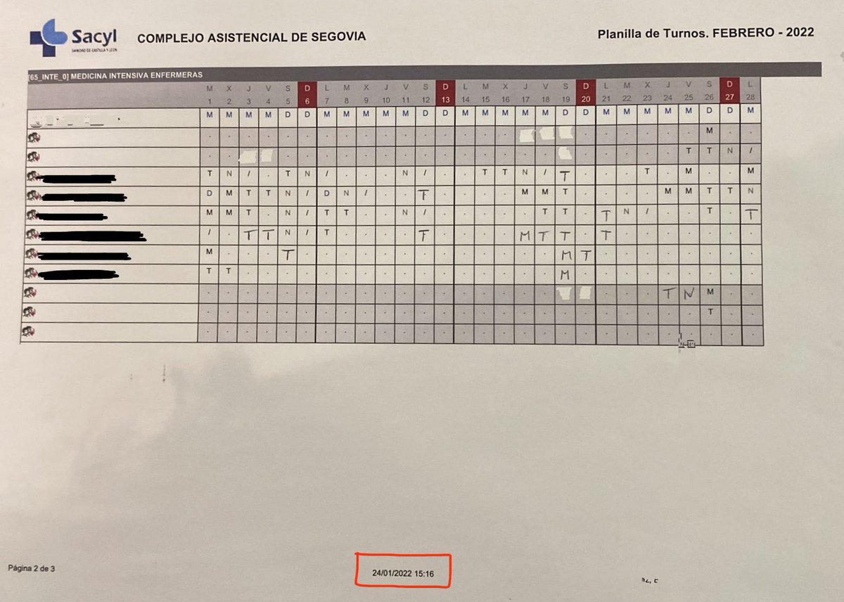 <a href="/Salud_JCYL/">Salud JCYL</a> las enfermeras del Hospital de Segovia seguimos esperando las planillas de Febrero con esa planificación anual completa que dice nuestra Gerencia y Dirección de Enfermería que hay. 
La realidad es ésta, a día 24.Enero esto es lo que tenemos. 
#PorUnaPlanillaSinPuntos