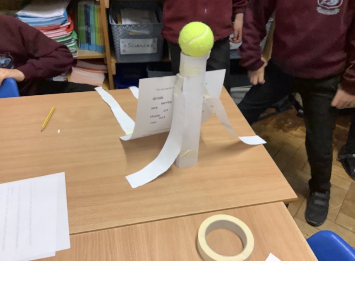Year3sps's tweet photo. We had a #STEM challenge in Science where we had to create a structure out of scrap paper to support a tennis ball. This was to emphasise the importance of our skeletons supporting our bodies 💀🦴🎾 https://t.co/WLa5tvXnl3