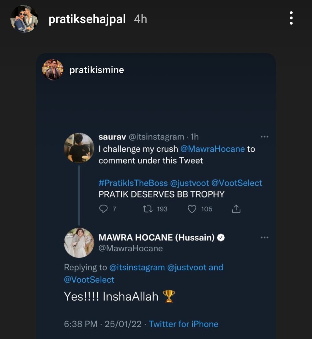 itsinstagram's tweet photo. This makes me happy yaar , to see myself on @realsehajpal ig story <3

#PratikIsTheBoss @justvoot @VootSelect 
PRATIK DESERVES BB TROPHY https://t.co/ehuQdQb4Ig