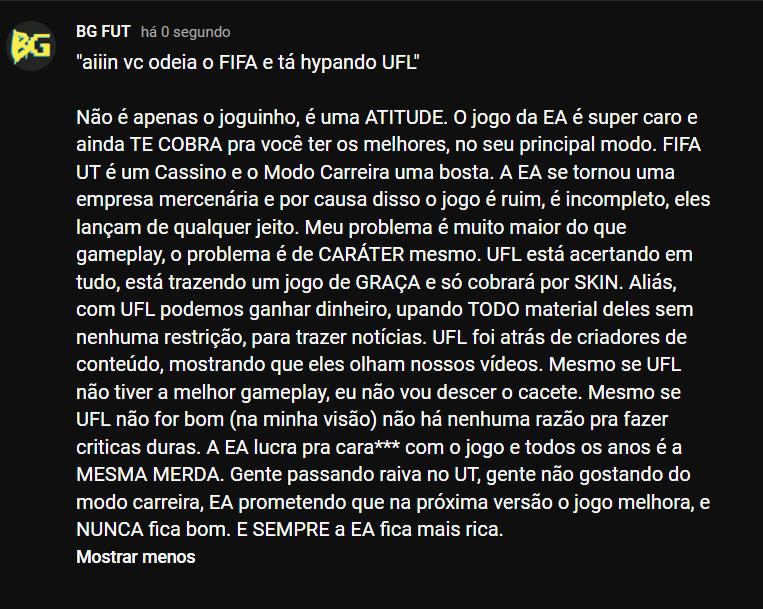 Só pra deixar claro: