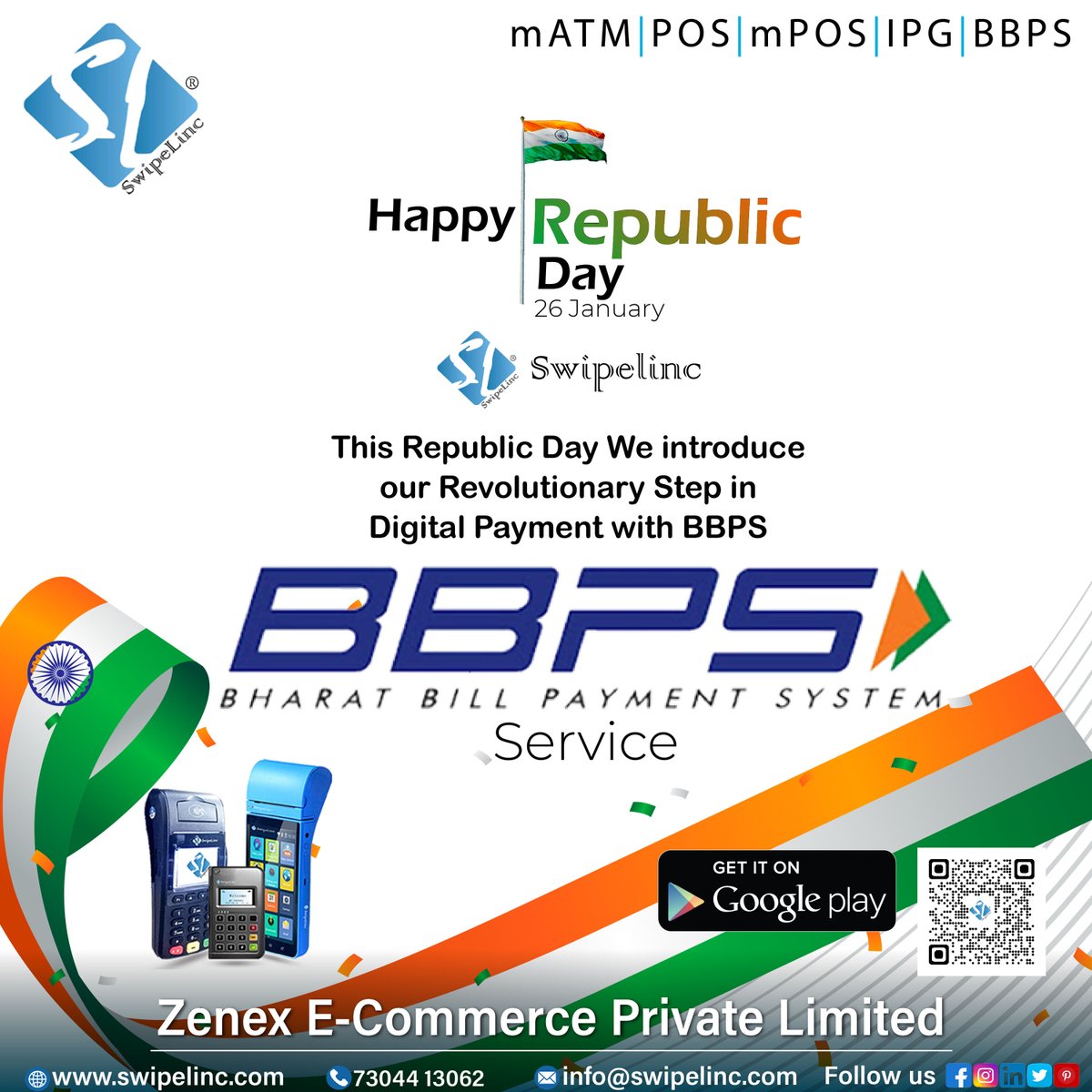 swipelinc's tweet photo. This Republic Day We introduce our Revolutionary Step in Digital Payment with BBPS

#bharatbillpay #BharatBillPay #bharatbillpayment #bbps  #swipelincmatm #startupbusiness #startupindia #retailer #Shopkeeprs #internetpaymentgateway #internetpayment #microatm #microatmbusiness https://t.co/v6UfqLGeZ6