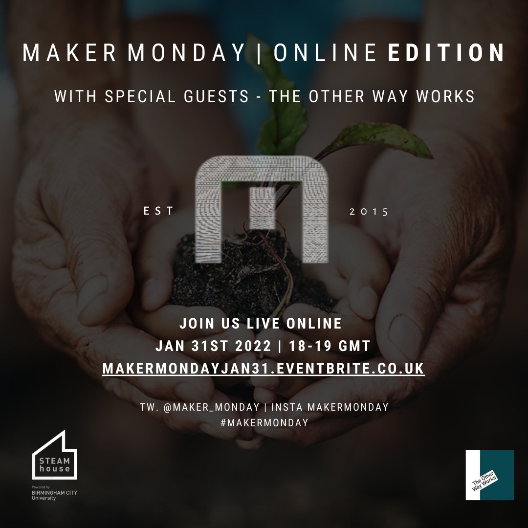Maker Monday (@maker_monday) on Twitter photo 6 days to next online <a href="/Maker_Monday/">Maker Monday</a> on 31 Jan 6pm. Our guests will be one of Birmingham's leading + most experimental theatre companies <a href="/otherwayworks/">Katie Day is now on bsky @otherwayworks</a> who reinvent the way people engage with theatre.
Book now makermondayjan31.eventbrite.co.uk
@steamhouse_uk <a href="/alexa_hartwell/">Alexa Hartwell</a> <a href="/brillthings/">Mark Diderich Brill</a> 6 days to next online <a href="/Maker_Monday/">Maker Monday</a> on 31 Jan 6pm. Our guests will be one of Birmingham's leading + most experimental theatre companies <a href="/otherwayworks/">Katie Day is now on bsky @otherwayworks</a> who reinvent the way people engage with theatre.
Book now makermondayjan31.eventbrite.co.uk
@steamhouse_uk <a href="/alexa_hartwell/">Alexa Hartwell</a> <a href="/brillthings/">Mark Diderich Brill</a>