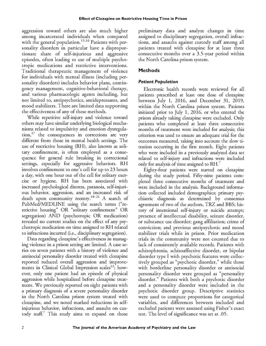 ccpheUBC's tweet photo. Have a look at the publication, “Effect of Clozapine on Time Assigned to Restrictive Housing in a State Prison Population.” #Clozapine #PsychiatricDisorders #RestrictiveHousing #SolitaryConfinement
https://t.co/iKrMLxc5bZ https://t.co/rgTucdYS1l