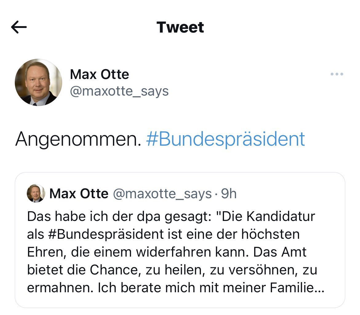 RadtkeMdEP's tweet photo. Mein Gott...dieser Typ schwadroniert über das Amt, als hätte er eine realistische Perspektive gewählt zu werden. Völlig lost. Gut, dass der #cdu Bundesvorstand ihm heute Hilfe bei der Orientierung bietet u dieses Kapitel beendet
#otte
#Parteiausschluss 
#bundespraesident 
#AfD https://t.co/TDviIIeH91