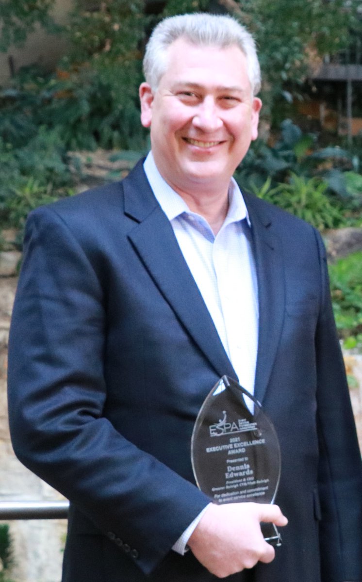ESPATweets's tweet photo. Congratulations to Dennis Edwards, CEO, @visitRaleigh for receiving the ESPA Executive Excellence Award at the #ESPAConference. The award recognizes his commitment and dedication to Event Services support and leadership excellence. https://t.co/vvi0KtukJW
