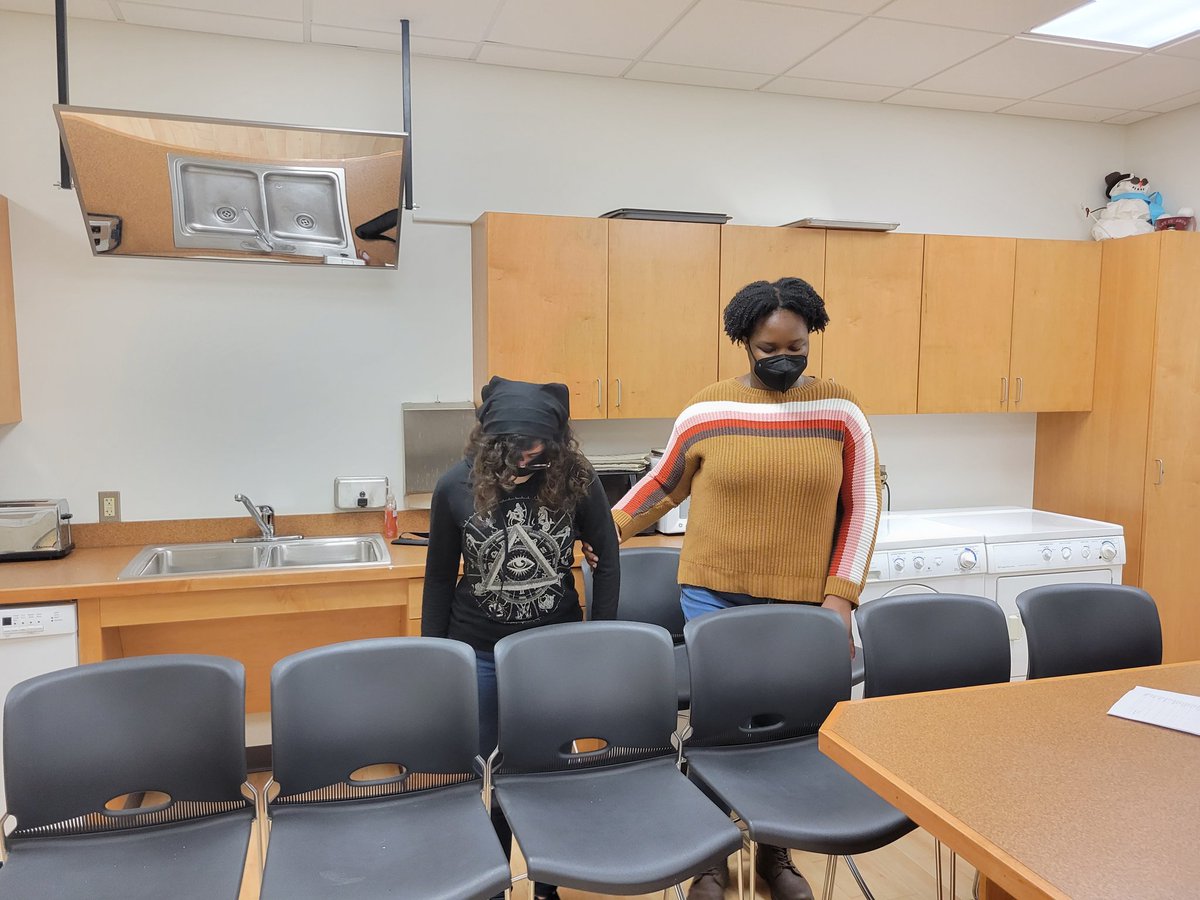 FSU_VisDis's tweet image. FSU O&amp;amp;M doing our best to simulate auditorium seating!!  PD: 2 future COMS walking in between two rows of chairs in our classroom.  One student is guiding the other through the row