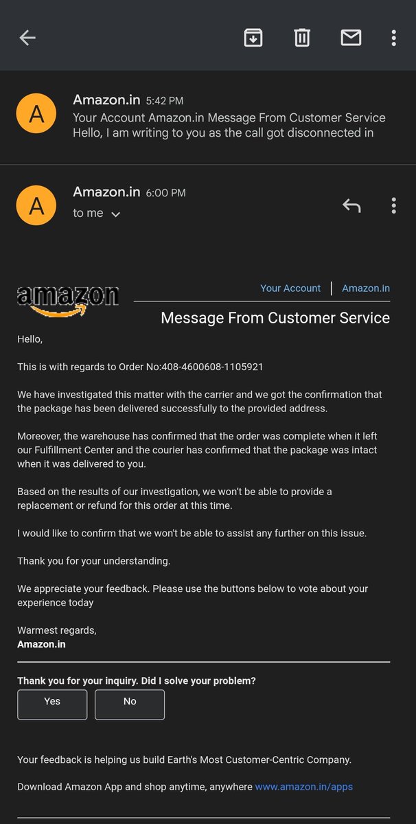 rkcoolrohit42's tweet image. #BoycottAmazon @AmitAgarwal @AmazonHelp @amazon @BandBajaateRaho
@JeffBezos This is how one can become the richest person in the world by looting their customers not delivering an item, claiming it to be delivered based on their own #fakeamazon investigation and not refunding.