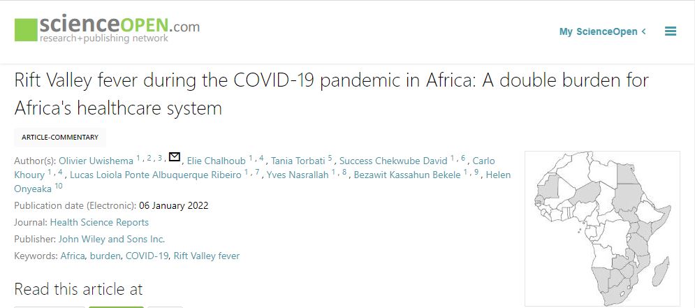 Rift Valley fever during the COVID‐19 pandemic in Africa: A double burden for Africa's healthcare system
&gt;&gt;scienceopen.com/document?vid=d…

7/7