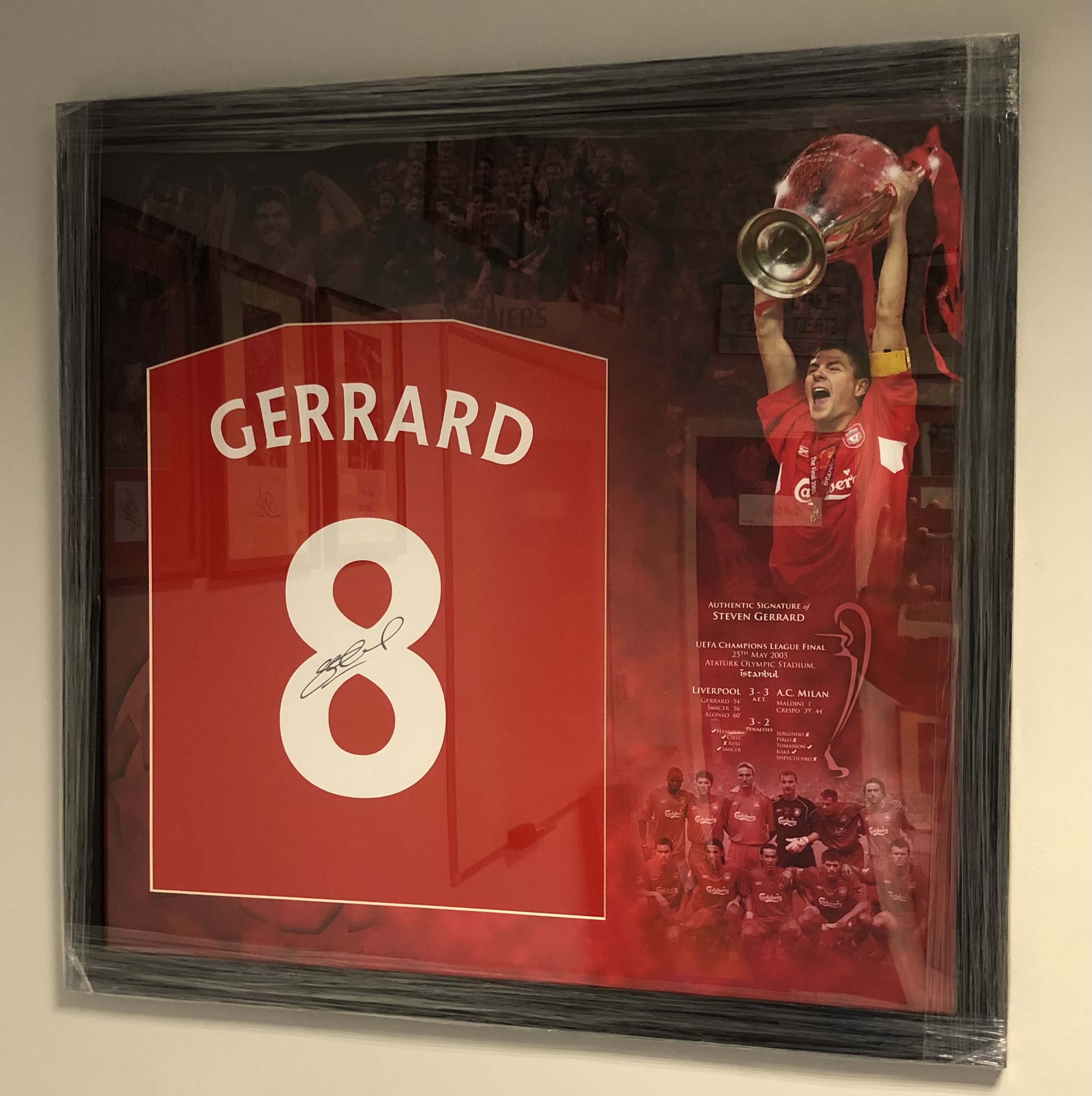 Steven Gerrard Hand Signed Red T-Shirt In A Frame Presentation 