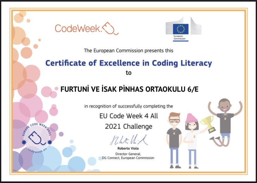 en_esence's tweet photo. 2021 Codeweek, Avrupa Kod Haftası etkinlikleri kapsamında #Codeweek4All Mükemmellik Sertifikası almaya hak kazandık. 🎉
Tebrikler 6/E.🎉🥳🥳🥳🎉🎉
#pinhas 💫 6/E 🤍🧿
#codeweek #codeweek2021 @CodeweekTurkiye @pinhasokulu https://t.co/5PtoZyomZg