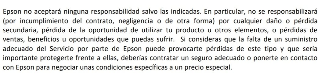 Emilio_PF's tweet photo. Buenos días @Epson_ES ! Hoy acabo de descubrir cómo engañais a la gente con la publicidad de vuestras extensiones de garantía!!! Sabéis que especifican que si no cumplen su contrato de garantía, no se hacen responsables de las pérdidas que podáis tener por su culpa? https://t.co/G9cOQRlYfZ