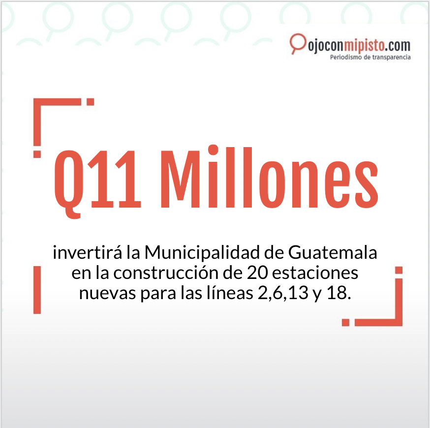 #OjoAlDato La municipalidad de Guatemala invertirá Q11 millones en la construcción de 20 estaciones nuevas para las líneas 2,6,13 y 18 del Transmetro.🚍