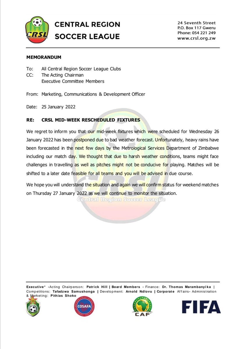 Mid week fixtures postponed!!