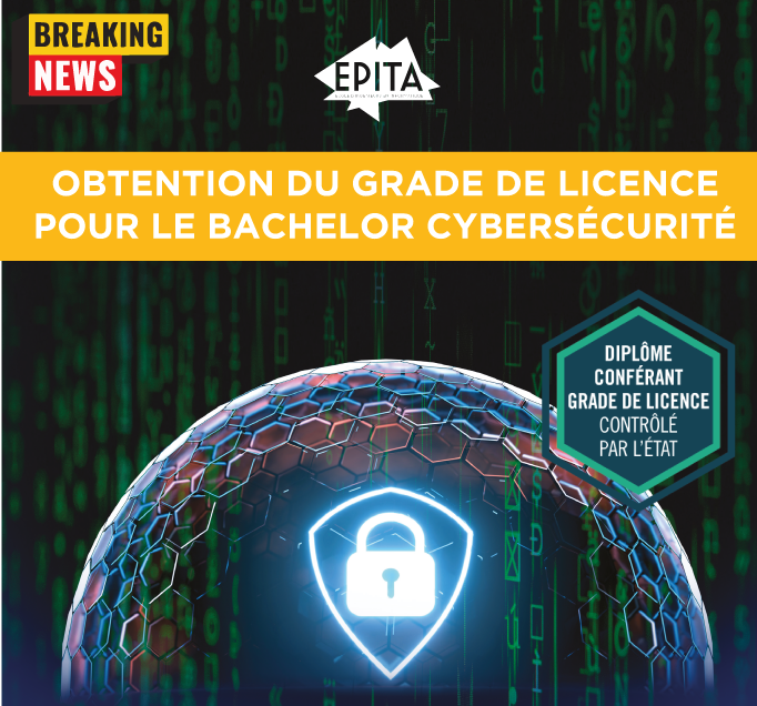 EPITA's tweet photo. [#BreakingNews] 📢 Obtention du Grade de Licence pour le Bachelor Cybersécurité de l'EPITA Paris ! 
✔️La reconnaissance du grade de licence est un gage de qualité, pour un cursus inspiré du modèle pédagogique qui a déjà fait ses preuves pour le titre d’ingénieur de l’EPITA. https://t.co/SqvgGFz59j